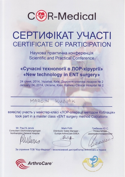 Coblation Certificate
