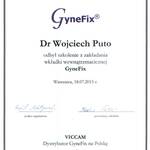 Certyfikat GYNEFIX dla lek. Wojciecha Puto